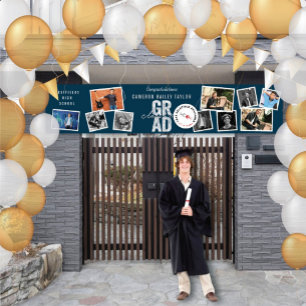 2025 Silver GRAD 10 Photo Modern Graduation Party Banner