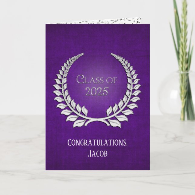 2025 Silver Graduation Laurel Wreath On Purple Card (Front)