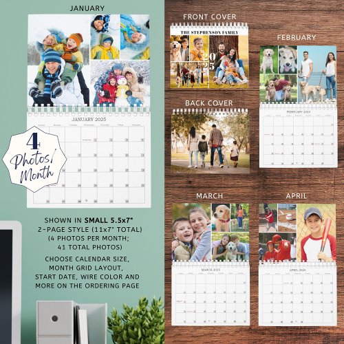 2025 Simple Custom Photo Collage 4 Per Month Calendar