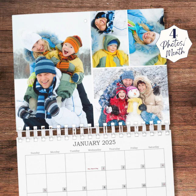 2025 Simple Custom Photo Collage 4 Per Month Calendar Zazzle