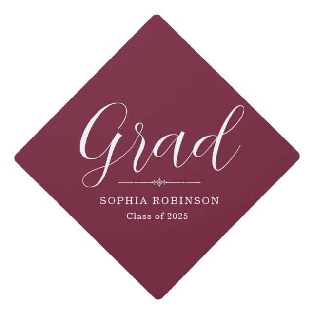 2025 Simple Modern Grad Maroon  Graduation Cap Topper (Front)