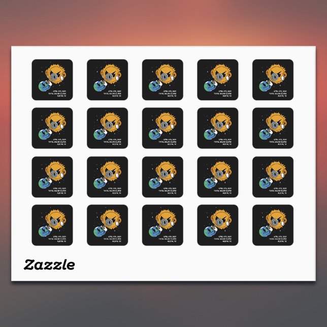  2025 Solar Eclipse Photobomb Personalized Square Sticker (All text is editable,  Customize with city/state or edit as required)