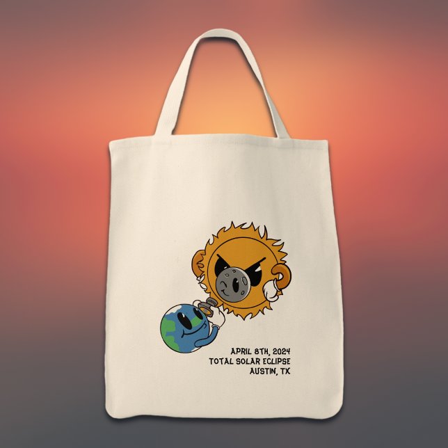 2025 Solar Eclipse Photobomb Personalized Tote Bag (All text editable, customize with your city/state or edit as required )