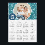 2025 Sparkly Blue Custom Photo Magnetic Calendar<br><div class="desc">This 2025 year monthly calendar fridge magnet shows the days of the week for each month in bold, easy-to-read type. The design has a teal blue glittery background with a circle to fill with your favorite family, friend or pet photograph. Never forget the date with this calendar right on your...</div>