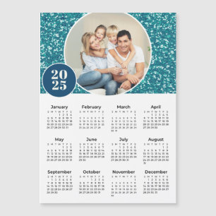 2025 Sparkly Blue Custom Photo Magnetic Calendar