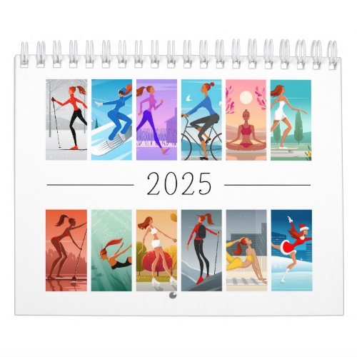 2025 Sport Fitness Young Woman Girl Colorful Calendar