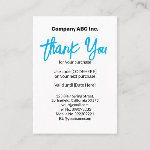 2025 Sunday Calendar Thank You Purchase Business Card
