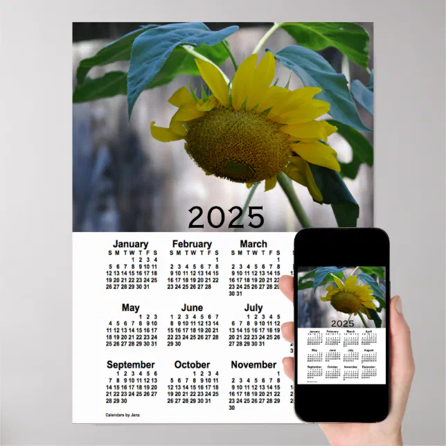 2025 Sunflower Calendar by Janz Poster Zazzle