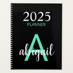 2025 Teal Black Simple Modern Monogram Name Plann Planner