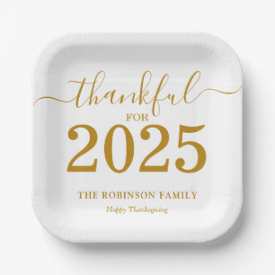 2025 Thanksgiving Gold Script Modern Paper Plates