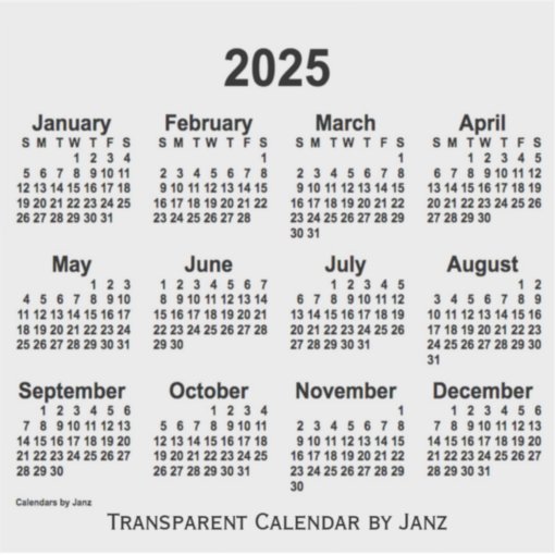 2025 Transparent Calendar by Janz Sticker | Zazzle