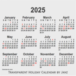 2025 Transparent Holiday Calendar by Janz Sticker | Zazzle