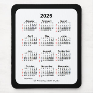 2025 Two Tone Black 52 Week Calendar by Janz Mouse Pad