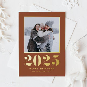 2025 Typography Terracotta Happy New Year Photo Foil Holiday Card