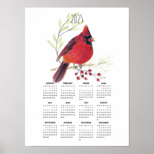 2025 Vibrant Red Cardinal Poster Calendar