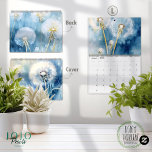 2025 Vintage Dandelion Background Calendar<br><div class="desc">The calendar features dandelion flowers in various stages of bloom in a vintage/rustic style. The flowers are depicted in shades of blue,  white,  and yellow and set against a soft blue background.</div>