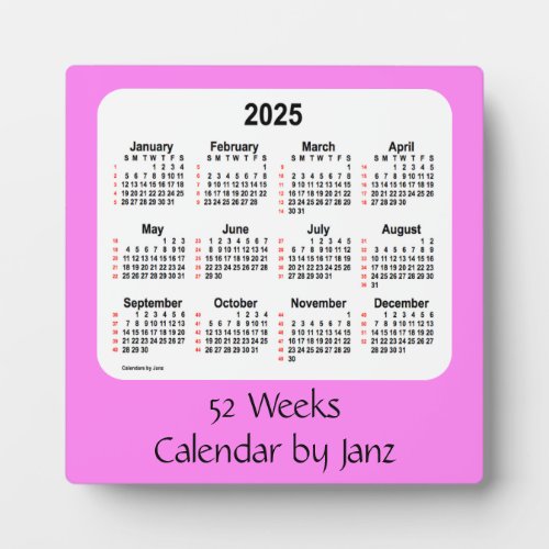 2025 Violet 52 Weeks Calendar by Janz Plaque