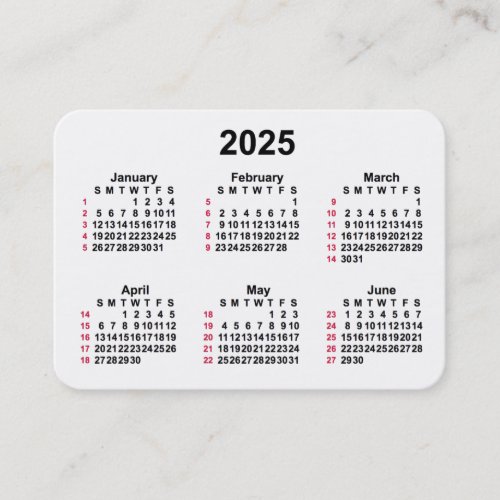 2025 White 52 Week ISO Calendar by Janz Business Card