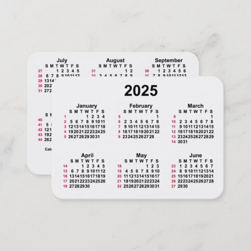 2025 White 52 Week ISO Calendar by Janz Business Card Zazzle