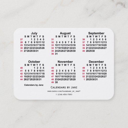 2025 White 52 Week ISO Calendar by Janz Business Card Zazzle