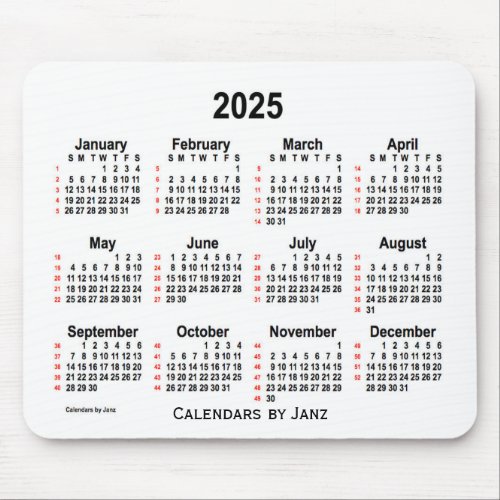 2025 White 52 Weeks Calendar by Janz Mouse Pad