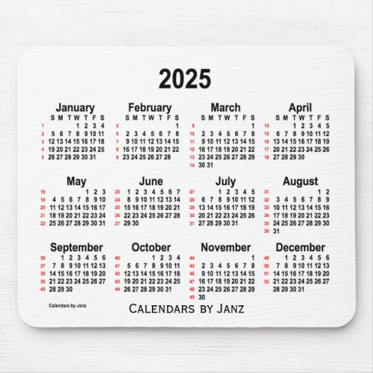 2025 White 52 Weeks Calendar by Janz Mouse Pad