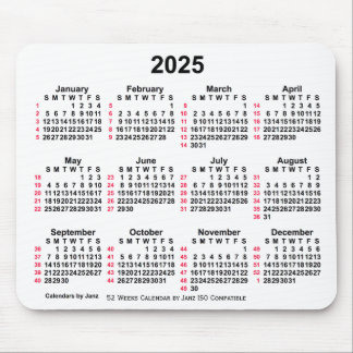 2025 White 52 Weeks ISO Calendar by Janz Mouse Pad