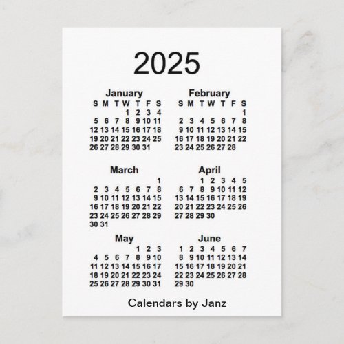 2025 White 6 Month Mini Calendar by Janz Postcard