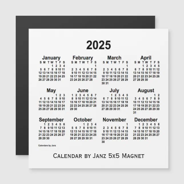2025 White Calendar by Janz 5x5 Zazzle