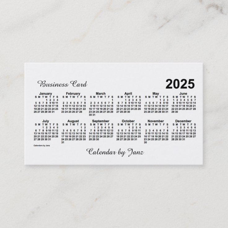 2025 White Calendar by Janz Business Card Zazzle