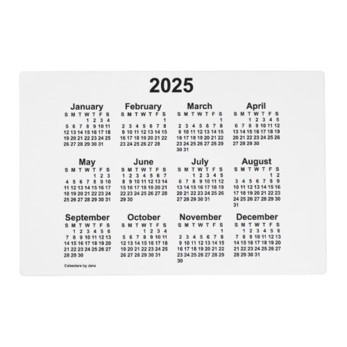 2025 White Calendar by Janz Laminated Placemat