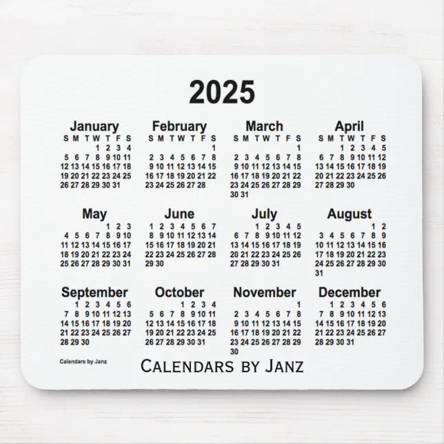 2025 White Calendar by Janz Mouse Pad Zazzle