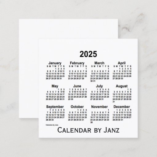 2025 White Calendar by Janz Square Business Card Zazzle