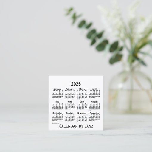 2025 White Calendar by Janz Square Business Card Zazzle