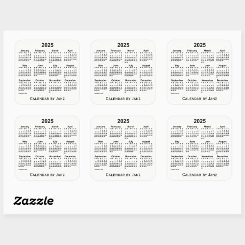 2025 White Calendar by Janz Square Sticker