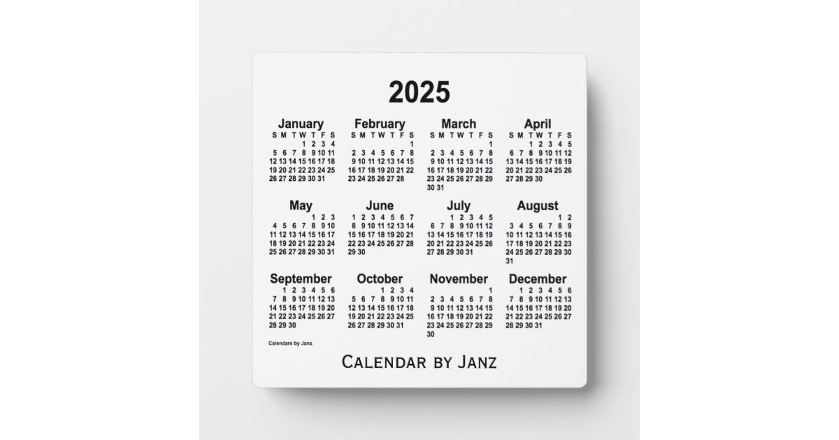 2025 White Desk Calendar by Janz Plaque Zazzle