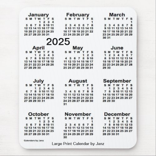 2025 White Large Print Calendar by Janz Mouse Pad