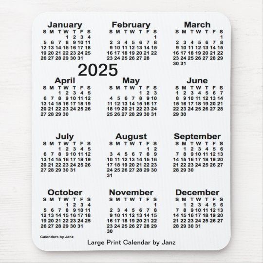 2025 White Large Print Calendar by Janz Mouse Pad