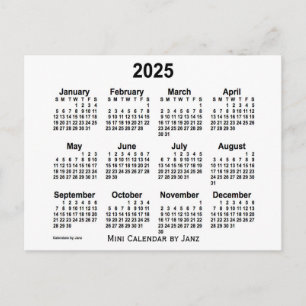 2025 White Mini Calendar by Janz Postcard