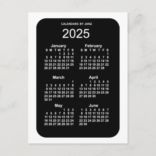 2025 White Neon 6 Month Mini Calendar by Janz Postcard