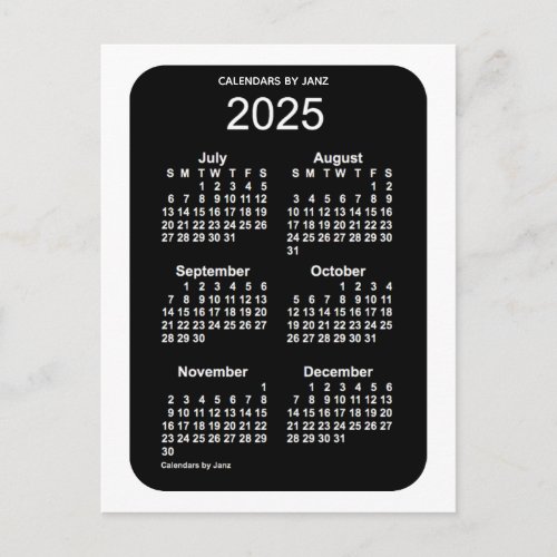 2025 White Neon 6 Month Mini Calendar by Janz Postcard