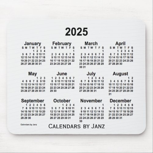 2025 White Smoke Calendar by Janz Mouse Pad