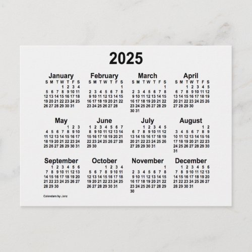 2025 White Smoke Mini Calendar by Janz Postcard