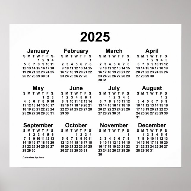2025 White Wall Calendar by Janz Poster (Front)