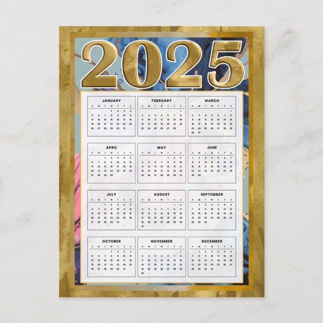 2025 Year At A Glance Calendar New Year Card (Front)