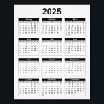 2025 Year At A Glance Calendar Photo Enlargement<br><div class="desc">Get yourself organized with this simple easy-to-read,  black and white,  United States 2025 Year at a Glance calendar.</div>
