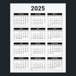 2025 Year At A Glance Calendar Photo Enlargement<br><div class="desc">Get yourself organized with this simple easy-to-read,  black and white,  United States 2025 Year at a Glance calendar.</div>
