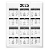 Simple Black & White 2024 Year At Glance Calendar Photo Print