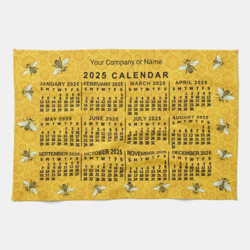 2025 Year Calendar Bee Honeycomb Apiary Custom Kitchen Towel