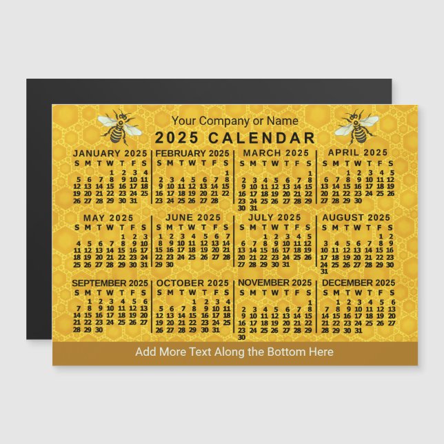 2025 Year Calendar Bee Honeycomb Apiary Custom Magnetic Invitation (Front/Back)